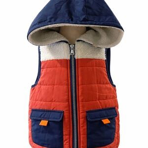 Toddler Boys Color Block Hooded Puffer Vest Size 4T Sherpa Lined